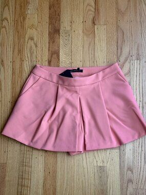 Zara Pink Pleated High-Waisted Dress Shorts Skort